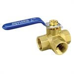 1^ 3-WAY Brass Ball Valve 400 PSI. L port 90deg