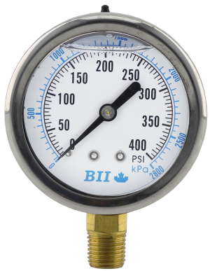 2 1/2' Liquid Filled Pressure Gauge 0 - 400 psi with Brass 1/4' MPT