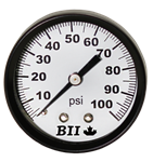 2^ Pressure Gauge 0-100 PSI with Brass 1/4^ MPT, CENTER BACK MOUNT