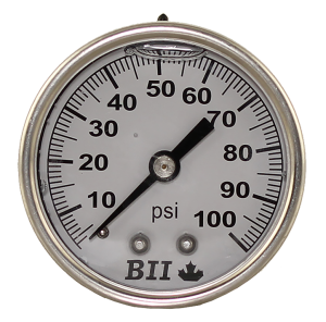 2' Pressure Gauge 0-100 PSI  with Brass 1/4' MPT,CENTER BACK MOUNT Liquid Filled