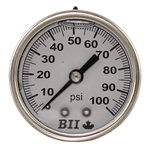 2^ Pressure Gauge 0-100 PSI  with Brass 1/4^ MPT,CENTER BACK MOUNT Liquid Filled
