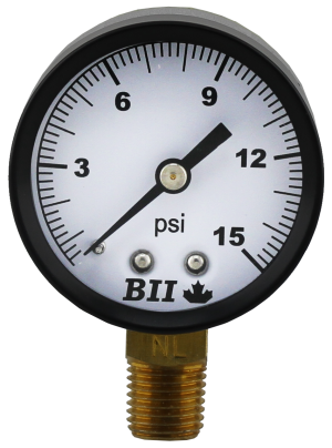 2' Pressure Gauge 0-15 Psi with Brass 1/4' MPT