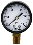 2^ Pressure Gauge 0-15 Psi with Brass 1/4^ MPT