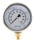 4^ Liquid Filled Pressure Gauge 0 - 100 psi with Brass 1/4^ MPT