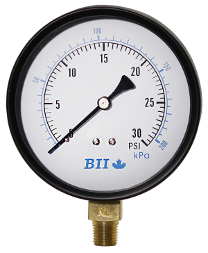 4' Pressure Gauge 0-30 Psi with Brass 1/4' MPT