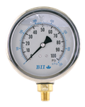 4^ Liquid Filled Pressure Gauge 0 - 160 psi with Brass 1/4^ MPT