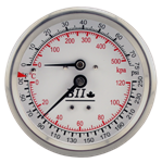 Temp/Pressure Gauge 30-250F/0-75 PSI 1/2^MPT. 3^ dial. 2-1/4^ Probe