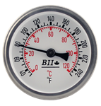 Temperature Gauge 32-250F/ 0-120C, 1/2^MPT. 2-7/16^ probe. 3^ dial.