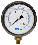 4^ Liquid Filled Pressure Gauge 0 - 15 psi with Brass 1/4^ MPT