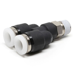 1/4^ Air Tube Fit x 1/4^ Air Tube Fit x 1/8^ NPT Branch Y