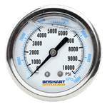 2-1/2^ Pressure Gauge 0-1000 PSI  with Brass 1/4^ MPT,CENTER BACK MOUNT Liq Fill